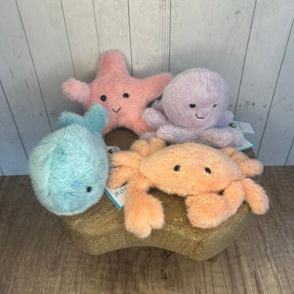Jellycat Fluffy Ocean Set of 4 Jellycat Whale Starfish Crab Octopus NEW - Picture 1 of 7